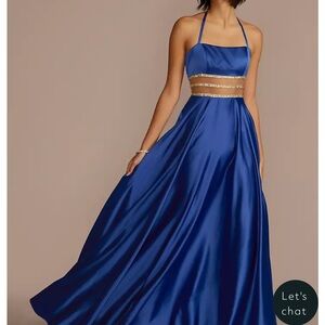 Charmeuse Halter A-line with Beaded Illusion Waist